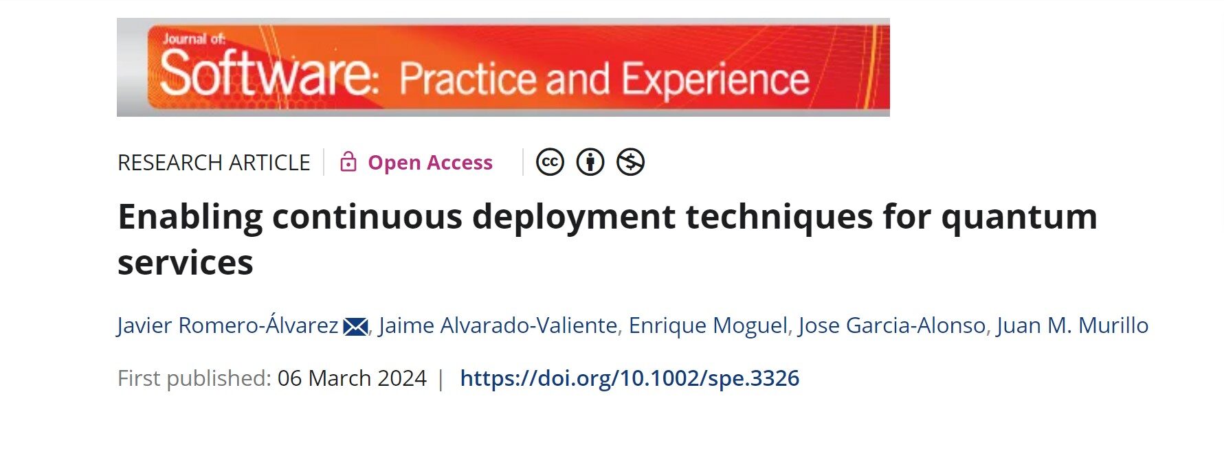 Publicación artículo «Enabling continuous deployment techniques for quantum services»